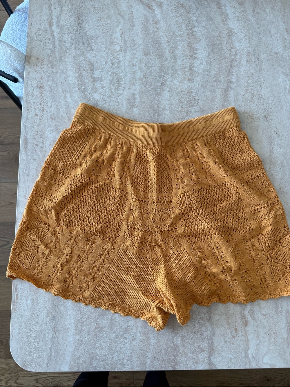 ba&sh Textured Knit High-Waist Shorts in Mustard Yellow